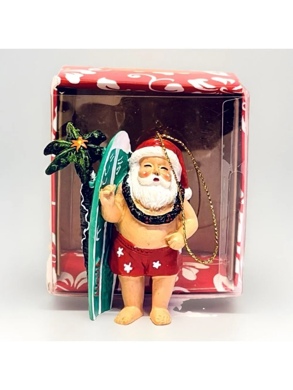Island Heritage Hawaii Ornaments Lot of 6 Santa Surfing Canoeing Fishing Shaka
